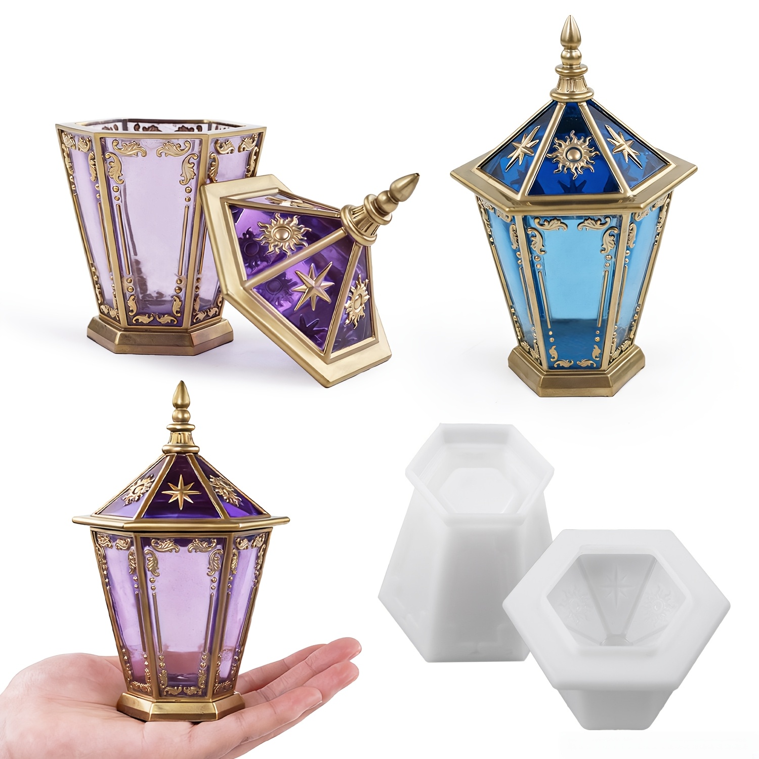 별과 달 육각형 병, 뚜껑이 있는 실리콘 용기 수지 몰 - Resin Art Case 리뷰 및 가격